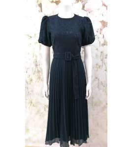 Vestido MUJER encaje /plisado marino