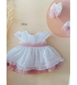 Vestido BEBÉ lino blanco/rosa