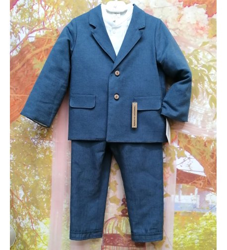 Traje lino 3p azul indigo