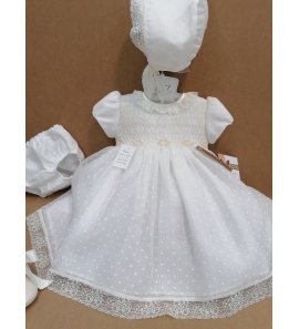 Vestido BAUTIZO frunces plumetti+braguitas+capota