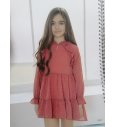 Vestido bambula de plumetti cereza m/larga