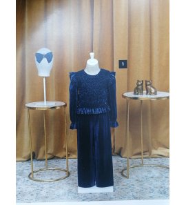 Conjunto blusa m/l y pantalón plisado marino irisado