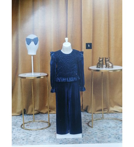 Conjunto blusa m/l y pantalón plisado marino irisado