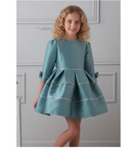 Vestido mikado verde agua m/francesa
