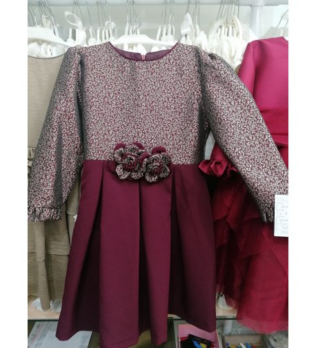 Vestido DAMASCO con creepé manga francesa
