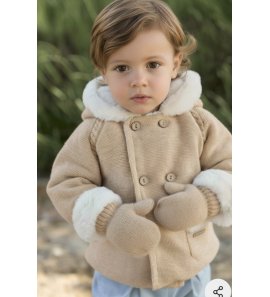 Trenka BEBÉ UNISEX lana arena/pelo+capucha