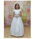 Vestido adamascado fajín perlas