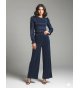 Conjunto blusa m/l y pantalón plisado marino irisado