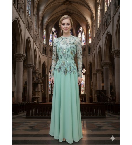 Vestido EXCLUSIVO bordado a mano pedrería verde