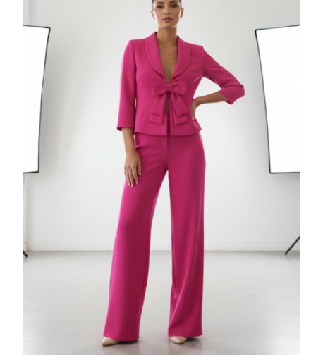 Traje chaqueta lazo crepé fucsia