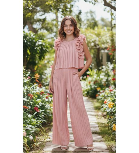 Conjunto top/pantalón largo gasa plisado