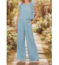 Conjunto top/pantalón largo gasa plisado