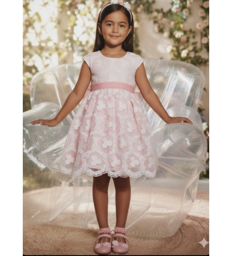 Vestido CEREMONIA organza bordada rosa