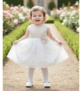 Vestido ceremonia lino con tul bordado