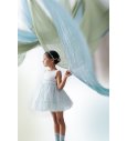 Vestido plumeti marfil/tul verde