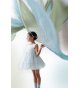 Vestido plumetti blanco/tul verde