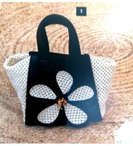 BOLSO rafia beige/negro flor