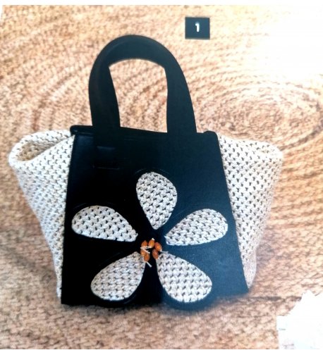 BOLSO rafia beige/negro flor