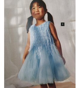 Vestido trapecio de flecos celeste