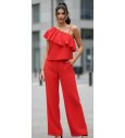 Conjunto coral top asimétrico volante+pantalón