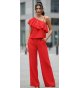 Conjunto coral top asimétrico volante+pantalón