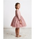 Vestido mikado seda maquillaje con fantasía de plumas