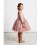 Vestido mikado seda maquillaje con fantasía de plumas