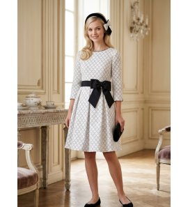Vestido jacquard labrado blanco/negro
