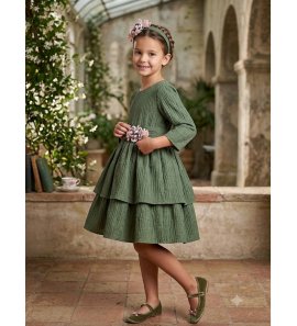 Vestido seda drapeada verde m/f