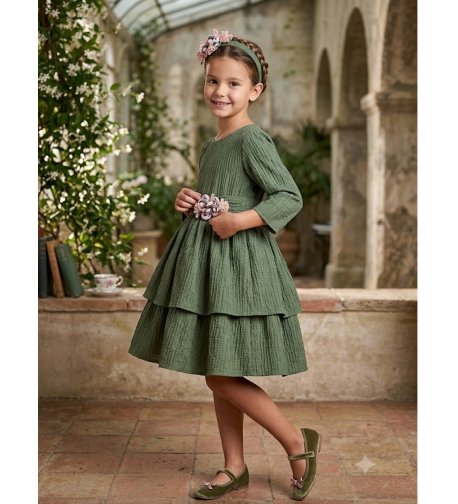 Vestido seda drapeada verde m/f