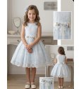 Vestido CEREMONIA encaje con tules AZUL CRISTAL