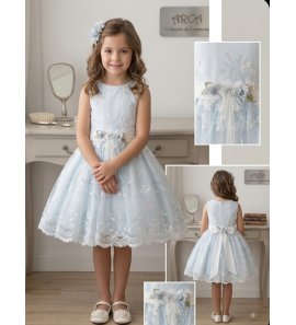 Vestido CEREMONIA encaje con tules AZUL CRISTAL