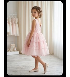 Vestido tul rosa falda volantes rizados