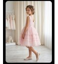 Vestido tul rosa falda volantes rizados