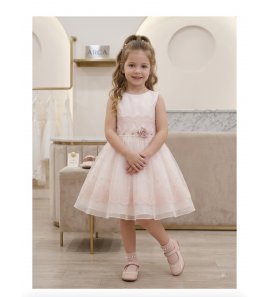 Vestido tul bordado rosa con organza
