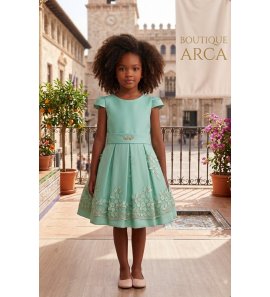 Vestido mikado tul bordado verde