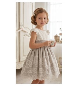 Vestido lino arena con bordado