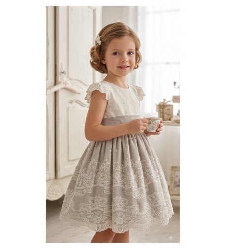 Vestido lino arena con bordado