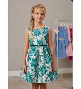 Vestido brocado verde y plata