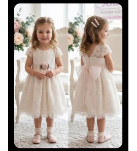 Vestido CEREMONIA BEBÉ rosa encaje m/C