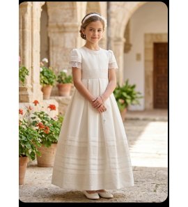 Vestido comunión AIRE m/f esterilla seda y puntillas 