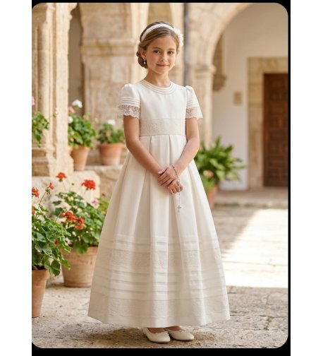 Vestido comunión AIRE m/f esterilla seda y puntillas 